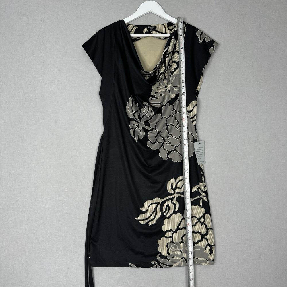 Komarov Womens Dress M Black Floral Jersey Knit Belted Cowl Neck Cocktail Career - Picture 3 of 11